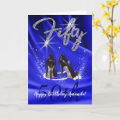 Elegant fluweel blauw en zilver 50e verjaardag kaart (Gele Bloem)