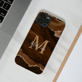 Elegant fluweel roest goud agaat geode monogram iPhone hoesje