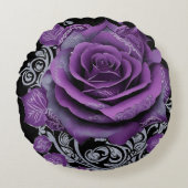 Elegant fluweel roos omgeven door Tribal Pattern Rond Kussen (Voorkant)