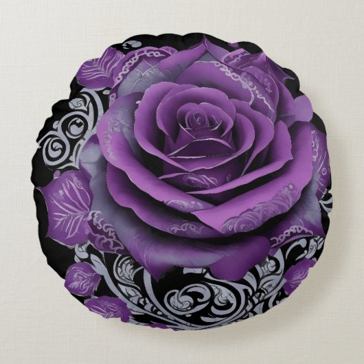 Elegant fluweel roos omgeven door Tribal Pattern Rond Kussen (Voorkant)