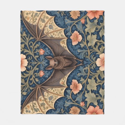 Elegant Flying Bat William Morris geïnspireerd Blo Fleece Deken (Voorkant)