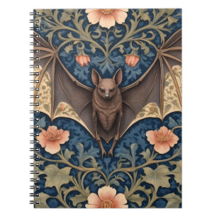 Elegant Flying Bat William Morris geïnspireerd Blo Notitieboek