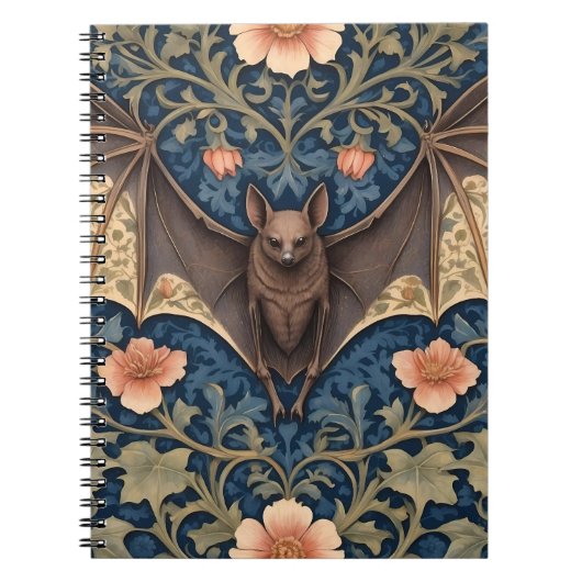 Elegant Flying Bat William Morris geïnspireerd Blo Notitieboek (Voorkant)