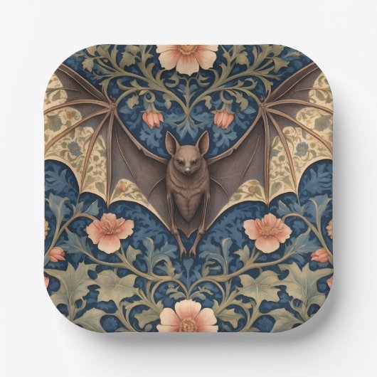 Elegant Flying Bat William Morris geïnspireerd Blo Papieren Bordje (Voorkant)