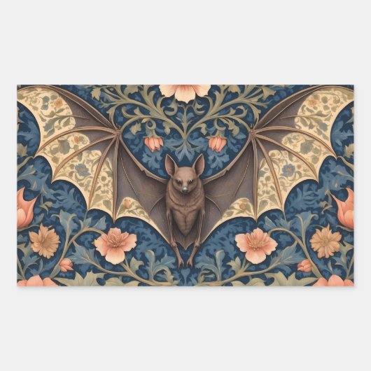 Elegant Flying Bat William Morris geïnspireerd Blo Rechthoekige Sticker (Voorkant)