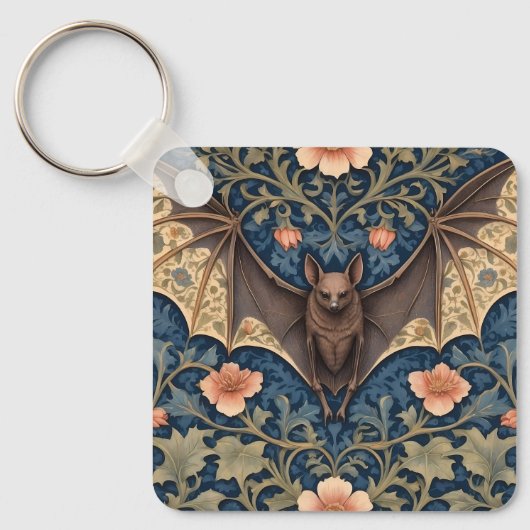 Elegant Flying Bat William Morris geïnspireerd Blo Sleutelhanger (Voorkant)
