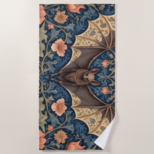 Elegant Flying Bat William Morris geïnspireerd Blo Strandlaken (Voorkant)