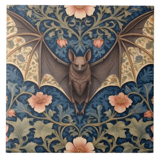 Elegant Flying Bat William Morris geïnspireerd Blo Tegeltje (Voorkant)