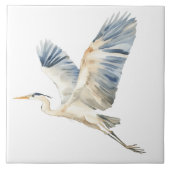 Elegant Flying Blue Heron Wit Tegeltje (Voorkant)