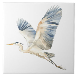 Elegant Flying Blue Heron Wit Tegeltje