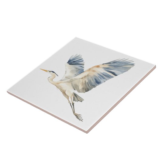 Elegant Flying Blue Heron Wit Tegeltje (Zijkant)