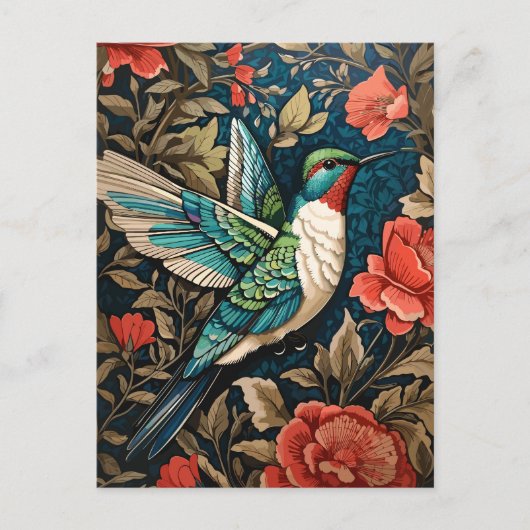 Elegant Flying Hummingbird William Morris geïnspir Briefkaart (Voorkant)