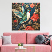 Elegant Flying Hummingbird William Morris geïnspir Canvas Afdruk (Insitu (Woonkamer))