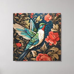 Elegant Flying Hummingbird William Morris geïnspir Canvas Afdruk