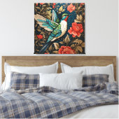Elegant Flying Hummingbird William Morris geïnspir Canvas Afdruk (Insitu (Slaapkamer))
