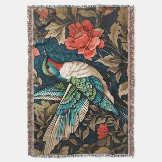 Elegant Flying Hummingbird William Morris geïnspir Deken (Voorkant Verticaal)