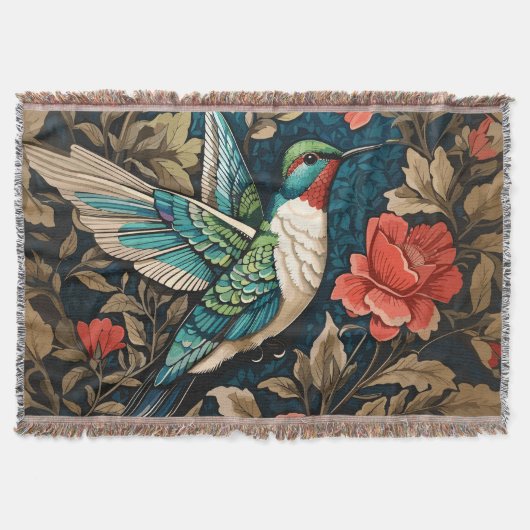 Elegant Flying Hummingbird William Morris geïnspir Deken (Voorkant)