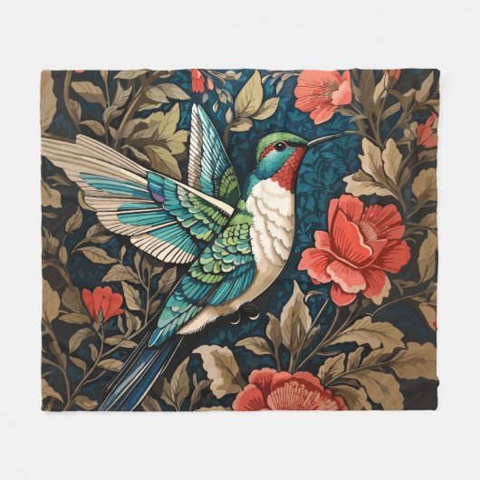 Elegant Flying Hummingbird William Morris geïnspir Fleece Deken (Voorkant (Horizontaal))