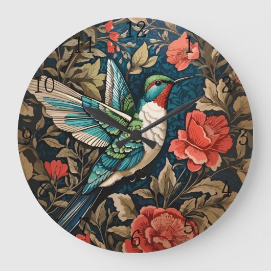 Elegant Flying Hummingbird William Morris geïnspir Grote Klok (Voorkant)