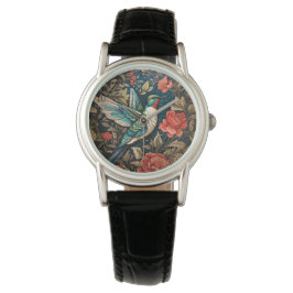 Elegant Flying Hummingbird William Morris geïnspir Horloge