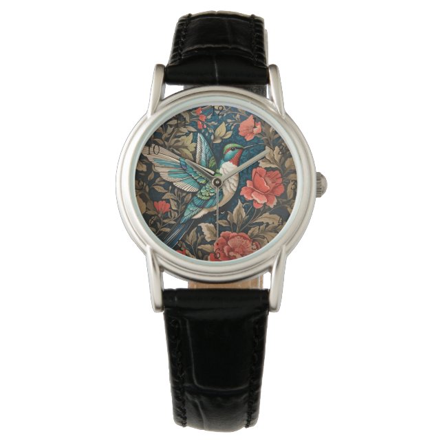 Elegant Flying Hummingbird William Morris geïnspir Horloge (Voorkant)