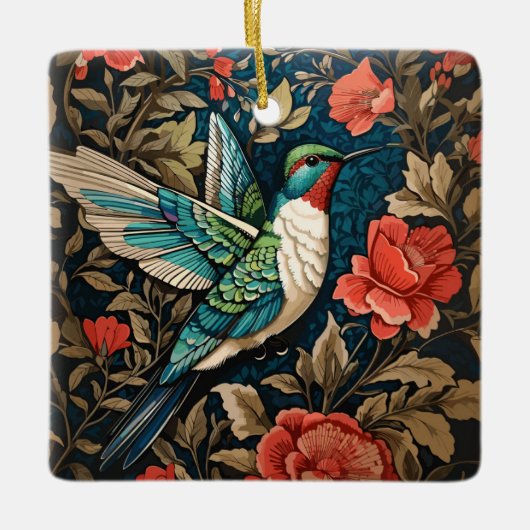 Elegant Flying Hummingbird William Morris geïnspir Keramisch Ornament (Voorkant)
