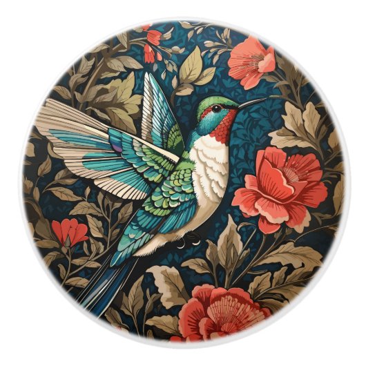 Elegant Flying Hummingbird William Morris geïnspir Keramische Knop (Voorkant)