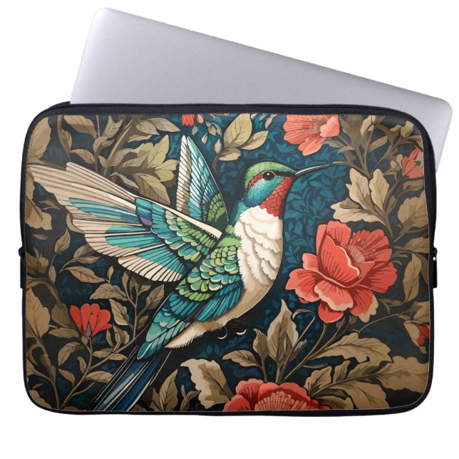 Elegant Flying Hummingbird William Morris geïnspir Laptop Sleeve (Voorkant)
