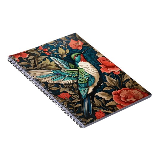 Elegant Flying Hummingbird William Morris geïnspir Notitieboek (Rechterzijde)