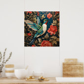 Elegant Flying Hummingbird William Morris geïnspir Poster (Keuken)