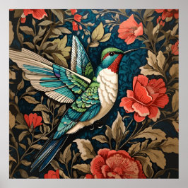 Elegant Flying Hummingbird William Morris geïnspir Poster