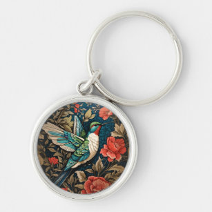 Elegant Flying Hummingbird William Morris geïnspir Sleutelhanger