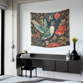 Elegant Flying Hummingbird William Morris geïnspir Wandkleed