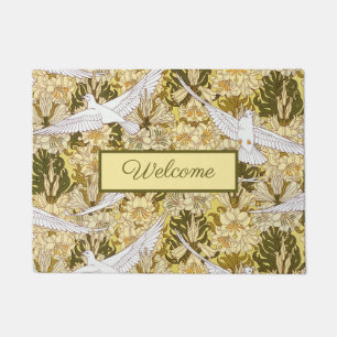 Elegant Flying White Doves Green Foliage Deurmat