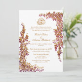Elegant Foil and Dark Plum Leaf  Islamic 2 Wedding Kaart (Staand voorkant)