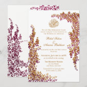 Elegant Foil and Dark Plum Leaf  Islamic 2 Wedding Kaart (Voorkant / Achterkant)