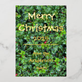 Elegant Foil Holly Berry Greenery Personalize Card Folie Feestdagenkaart (Voorkant)