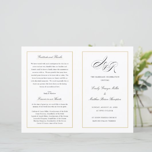 Elegant Folding Wedding Program Custom Monogram (Staand voorkant)