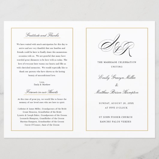 Elegant Folding Wedding Program Custom Monogram (Voorkant)