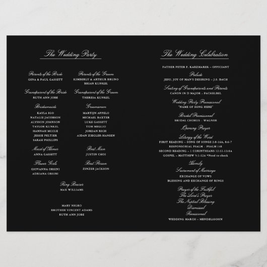 Elegant Folding Wedding Program Monogram Black (Achterkant)