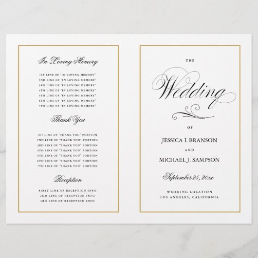 Elegant Folding Wedding Program Solid Gold Border (Voorkant)