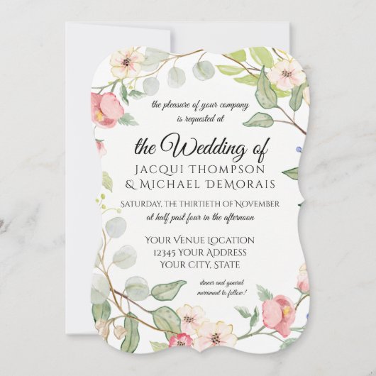 Elegant Foliage Berry roze Waterverf Wilde bloemen Kaart (Voorkant)