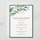Elegant Foliage Bos Groene Foto Bruiloft Save The Date (Voorkant)