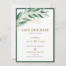 Elegant Foliage Bos Groene Foto Bruiloft Save The Date