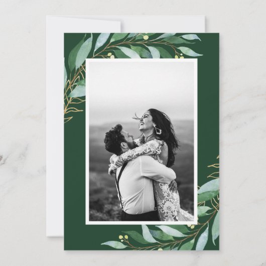 Elegant Foliage Bos Groene Foto Bruiloft Save The Date (Achterkant)