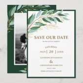 Elegant Foliage Bos Groene Foto Bruiloft Save The Date (Voorkant / Achterkant)