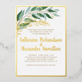 Elegant Foliage Botanical Gold Leaf Green Wedding Folie Uitnodiging (Voorkant)