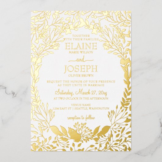 Elegant Foliage Botanical Wedding Folie Uitnodiging (Voorkant)