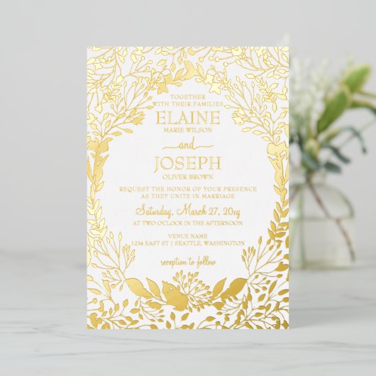 Elegant Foliage Botanical Wedding Folie Uitnodiging (Staand Voorkant)
