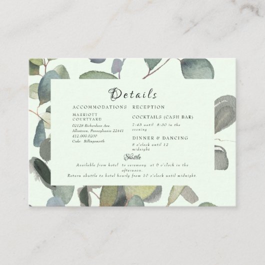 Elegant Foliage Cash Bar & Shuttle Mint Enclosure Informatiekaartje (Voorkant)